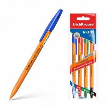 Erichkrause R-301 bolígrafos pack de 4 naranja stick 0.7