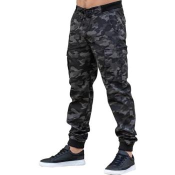 Enzo 42R Men’s Cuffed Cargo Jeans in Dark Grey