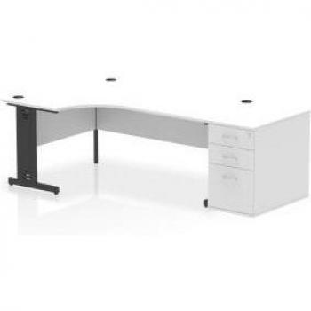 Impulse Bench 1800mm Left Crescent Office Desk White Top Black Cable Managed
