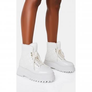 Magda White Patent Crinkled Chunky Ankle Boots