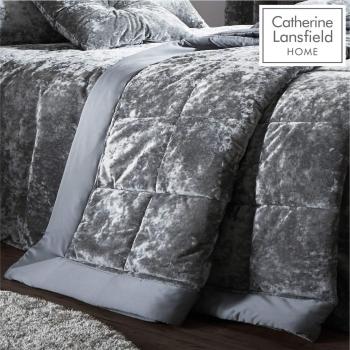Catherine Lansfield Silver Crushed Velvet Bedspread 220 x 220 cm