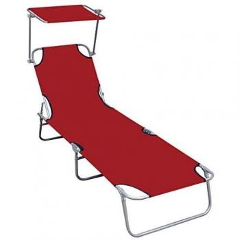Chaise longue pliable avec protection solaire Rouge Aluminium