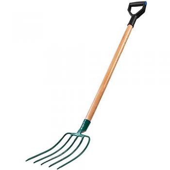 KADAX Fourche à Foin 5 Dents Poignée Bois Long Acier Inébranlable