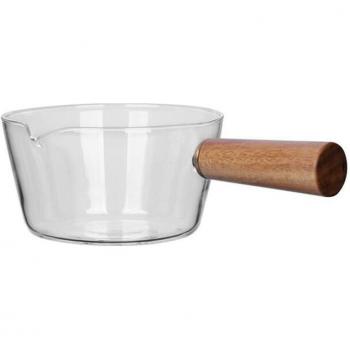 Wooden Handle Glass Milk Pot 400ml
