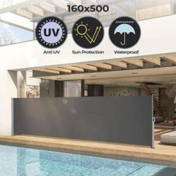 Toldo lateral Jago 500 x 160 cm, anti-UV, protección de privacidad, color antracita