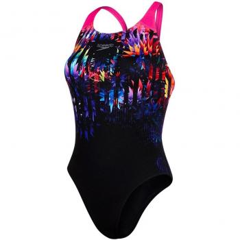 Speedo Bañador de Espalda Clásica Solar Fizz Placement Digital Powerback, Mujer, Negro