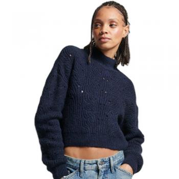 Superdry Pull Femme Maille Pointelle Torsadée Bleu Marine Taille 44