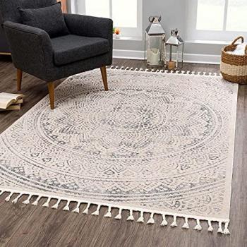 Carpet City Teppich Art 1652, 200 cm x 290 cm, grau, Kurzflor, Ornamenten-Muster, Boho & Mandala Stil