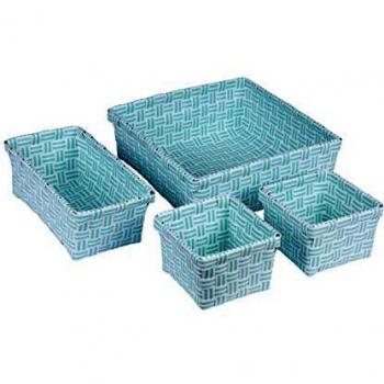 Set de 4 paniers tressés en plastique 11/21/23cm bicolore vert menthe/blanc