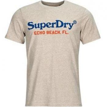 Superdry Venue Logo Print Short-Sleeve Shirt, Beige/Marl/Blue/Red, Medium, Mens
