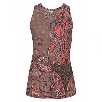 Damen Tanktop LASCANA in Taupe-Koralle mit Paisleyprint Gr. 32/34