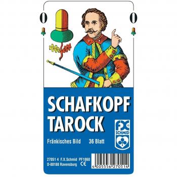 Ravensburger 27051: 36‑Blatt-Schafkopf‑Tarot mit fränkischem Design, klarsichtiges Etui