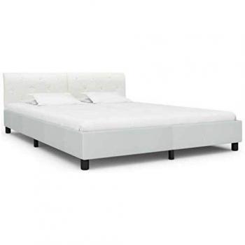 White Faux Leather Lovos Bed Frame 160x200 cm – vidaXL
