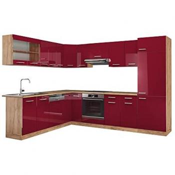 Angle R-Line 227 cm × 287 cm, Bordeaux Brillant/Chêne Doré – Vicco (sans plan de travail)