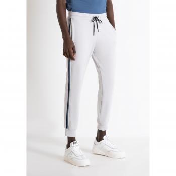 Pantalones de felpa regular fit con bandas laterales de mezcla de algodón Antony Morato Blanco Hielo