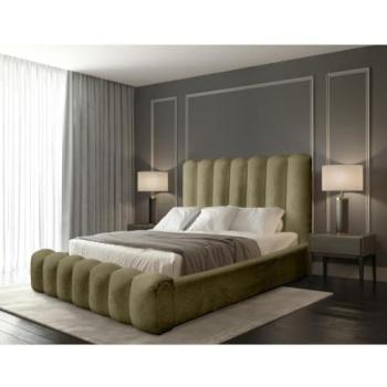 Lit coffre BADJA – Tissu bouclé Sauge – 160x200 cm – Sommier à ouverture facile – Luxe accessible