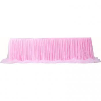 White and Pink Tulle Table Skirt 100x75 cm