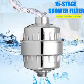 AquaGuard 15‑Stage ½” High‑Output Shower Filter with Chlorine & Fluoride Removal