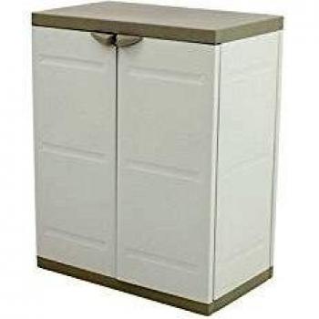 TITANIUM PLASTIKEN Armoire basse 2 portes avec étagères l70 x p44 x h88 cm Beige et Taupe