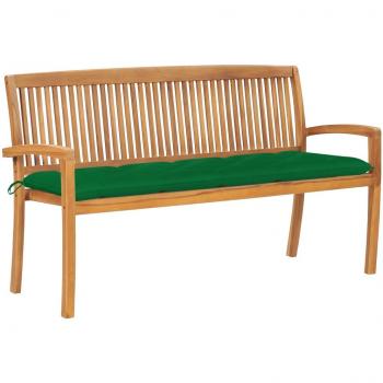 Banco de jardín apilable con cojín 159 cm de teca maciza
