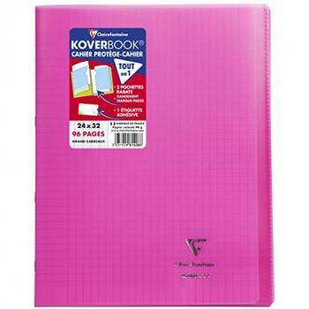 Cahier Rose Polypro – Clairefontaine Koverbook, 24 × 32 cm, 96 pages, couleur translucide