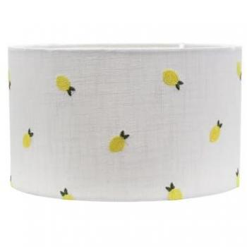 Brae Natural White Lemon Embroidered Drum Lampshade with LED Bulb