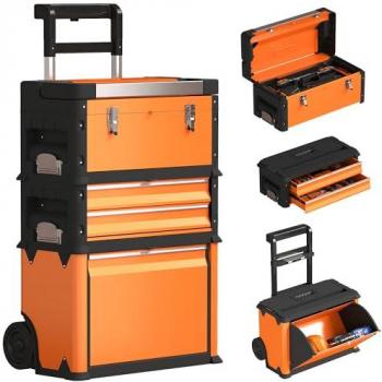 Triple‑Stack Tool Box on Wheels – Bright Orange
