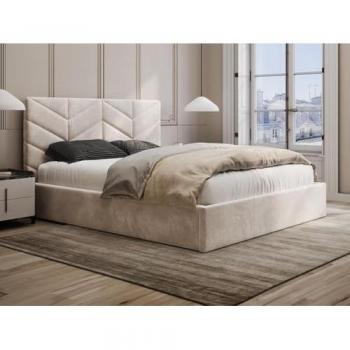 Letto con contenitore 160x200 cm, colore panna, tessuto testurizzato + materasso di alta qualità Justani