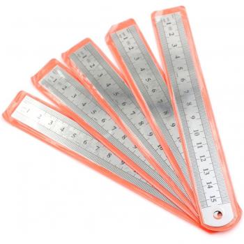 Regla Metalizada 15 cm, Doble Cara, Pack de 5 unidades