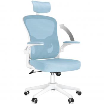 Blue Ergonomic Swivel Office Chair with Headrest and Flip-Up Armrests