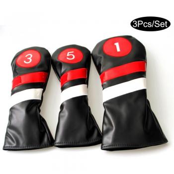 3Pcs Set of PU Golf Club Head Covers for Woods and Driver