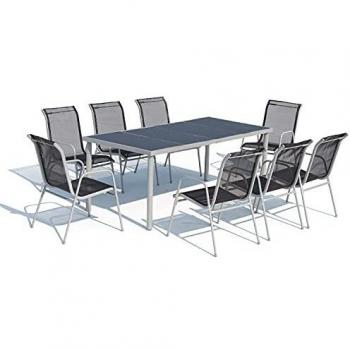 Concept‑Usine Collection – Tavolo da Giardino + 8 Sedie Acciaio/Textilene Grigio Lusiana