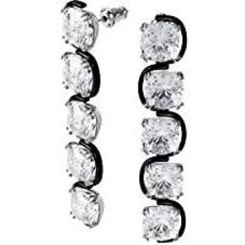 Pendientes de Swarovski, Modelo Harmonia, Cristales flotantes Cushion, Blanco, Acabados metálicos