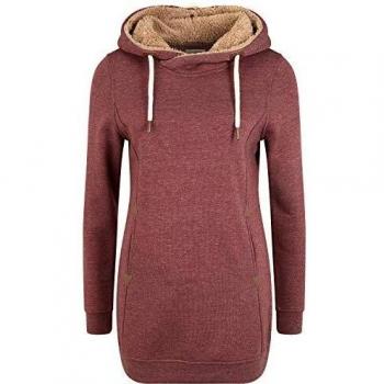 OXMO Vicky Pile Hood Long Damen Langer Kapuzenpullover Hoodie Pullover Mit Kapuze Und Teddy-Futter, Größe:XS, Farbe:Wine RED M