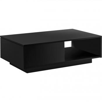 Tavolino Moderno 95x55 cm, Vetro Nero 15 mm, Con Cassetto e Portaoggetti