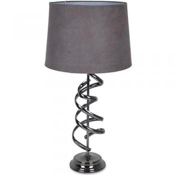 Lampara sobremesa de espiral de metal en color gris oscuro con tulipa gris twist