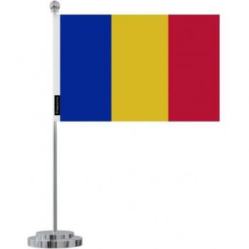 Bureaudecoratie Vlag – Roemenië – 14x21 cm – Polyester – Stalen Frame van RVS