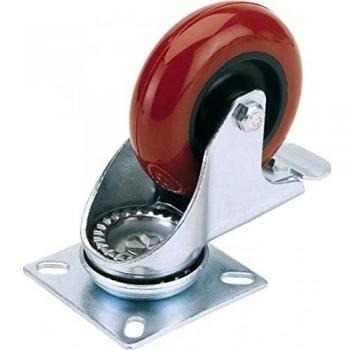 Draper 65519 SWL 125 kg Swivel Plate Fixing Polyurethane Wheel with Brake, 100 mm