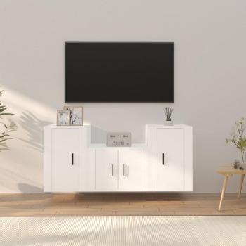 Set di mobili porta TV 3 pezzi bianco in legno multistrato