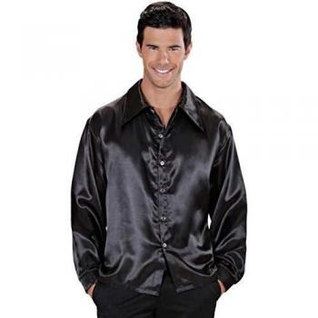 Schwarz Satin-Hemd 70er Stil XL – Widmann Edition