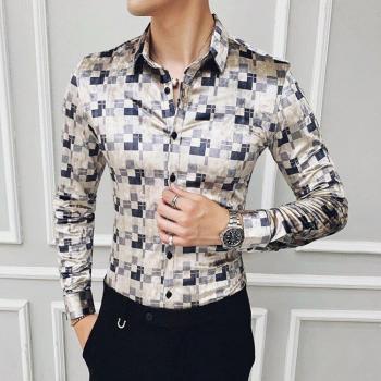Men's Casual Long Sleeve Velvet Plaid Shirt