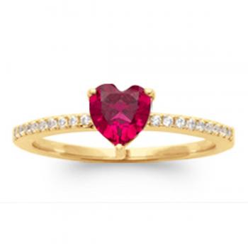Bague Plaqué Or 'Sissi' Rubis 6x6 mm Cœur en Or