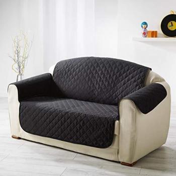 Microfibre Protège Canapé Matelasse Unie Club Noir 223x179 cm