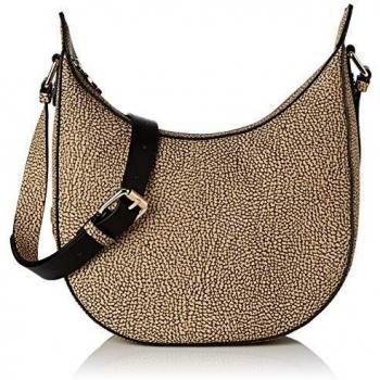Borbonese Luna Bag Small, bolso bandolera para Mujer, Marrón (OP NATURALE/NERO X11)