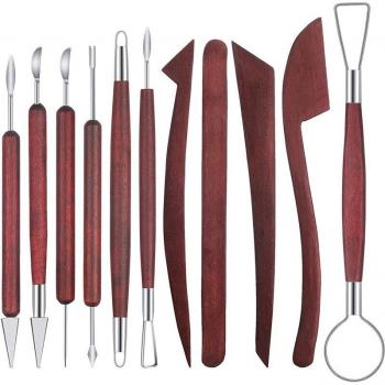 Sculptor's Delight: 11 Wooden Handle Clay Tool Set
