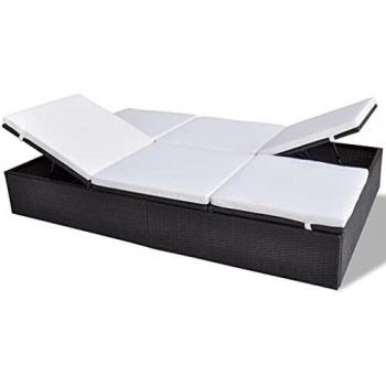 VidaXL Doppel-Sonnenliege mit Auflage Poly Rattan Braun