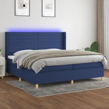 Lit boxspring avec matelas et LED bleues 200x200 cm en tissu