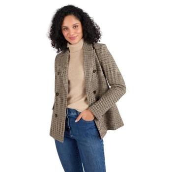 Damart Women’s 10‑Size Brown Wool‑Blend Check Double‑Breasted Blazer
