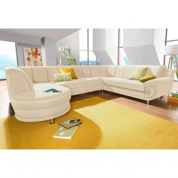 Wohnlandschaft “Rondo” U‑Shape – Beige Softlux, ohne Federkern, mit Bettfunktion (option) – TRENDMANUFAKTUR