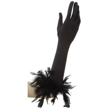 Widmann 1446F Lange schwarze Handschuhe mit Federabschluss